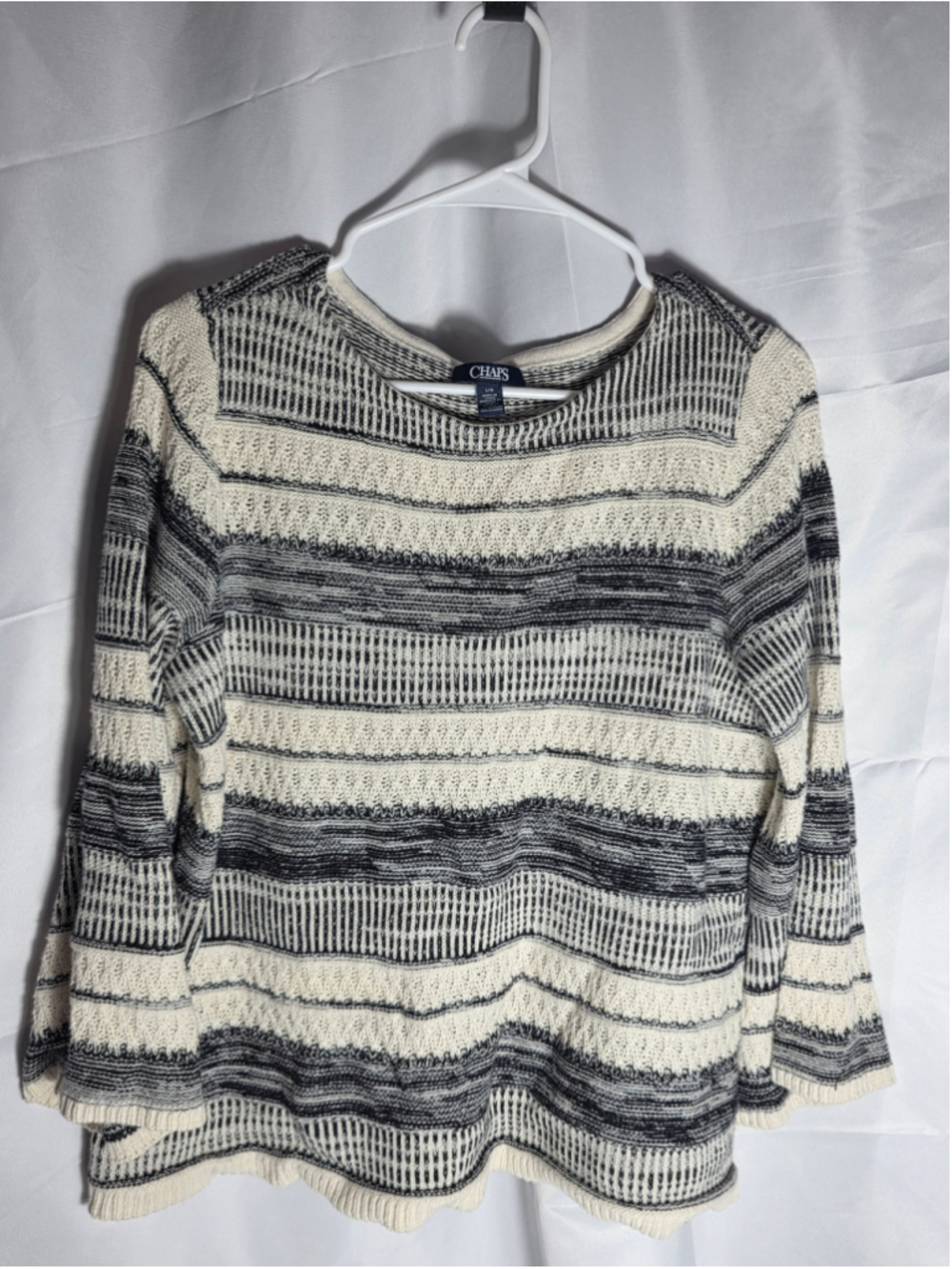 Women's Chaps Striped Scoop Neck Sweater Black White Size L comfy cozy fall